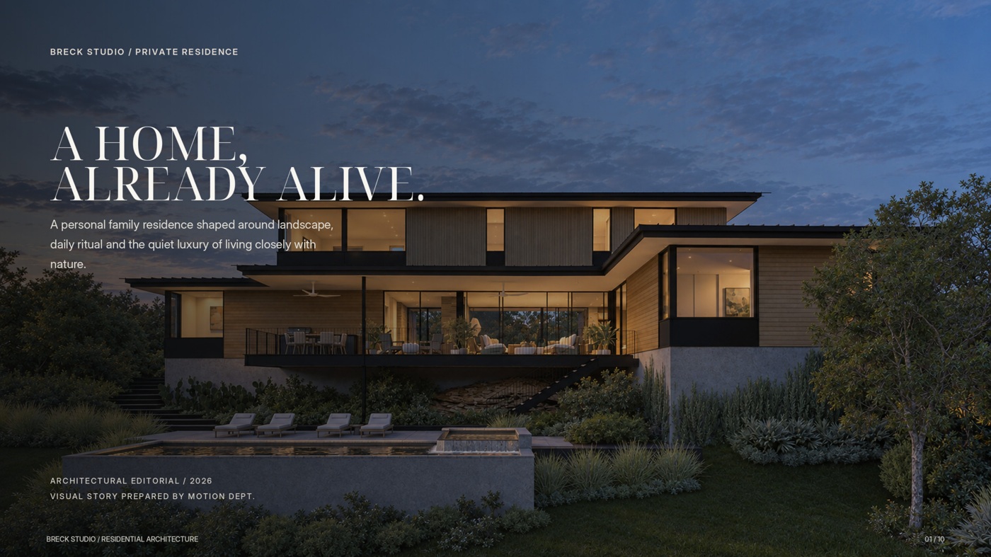 Publication cover showing the residence at dusk